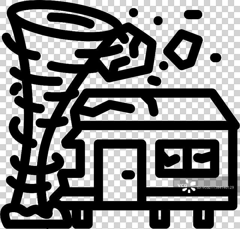 龙卷风与移动房屋的线条图标图片素材