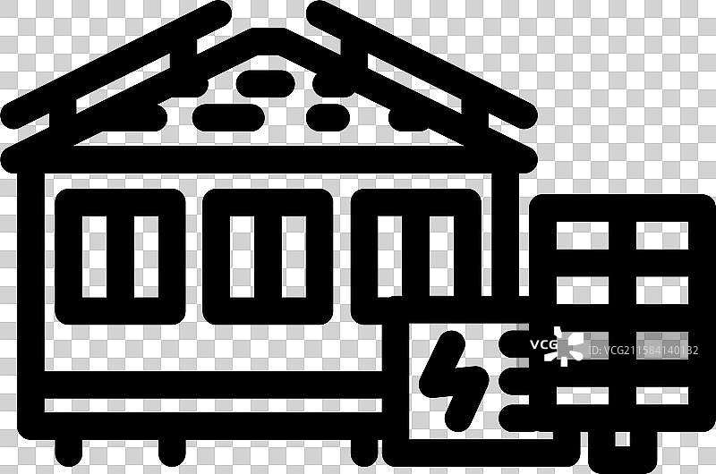 移动房屋太阳能电池板线条图标图片素材