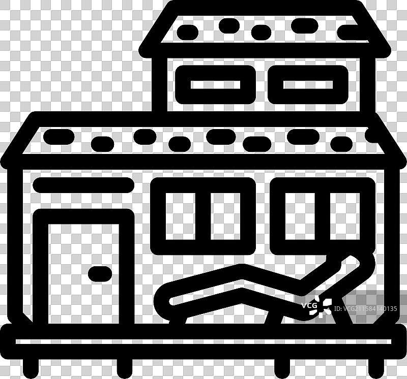 移动房屋外的草坪椅线条图标图片素材