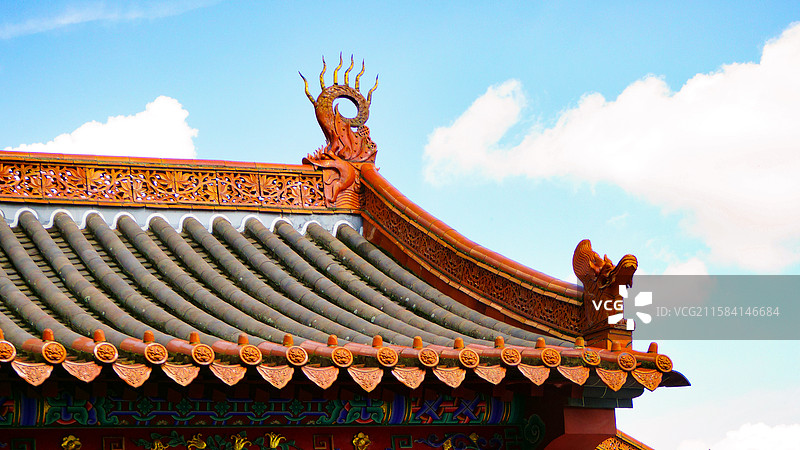 昆明圆通寺中式古建筑屋顶特写图片素材