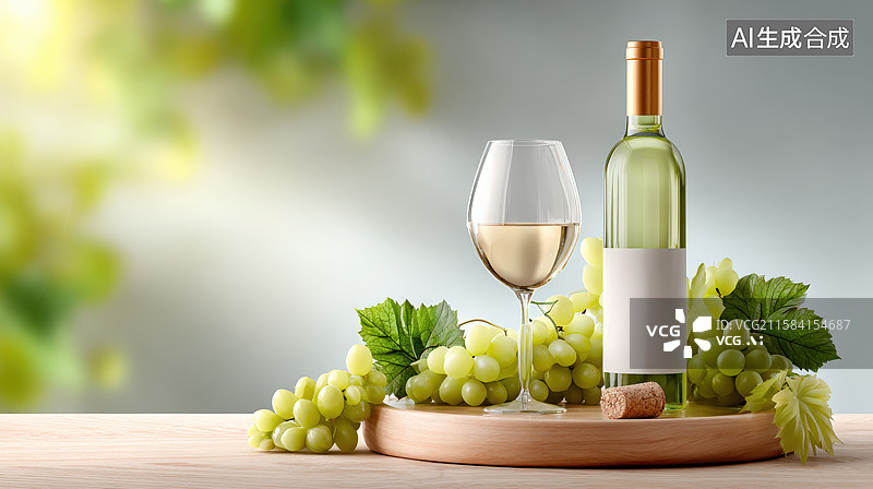 【AI数字艺术】白葡萄酒和葡萄的静物图片素材