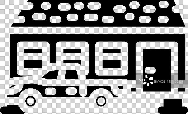 附近停着的皮卡车与移动房屋的图标图片素材