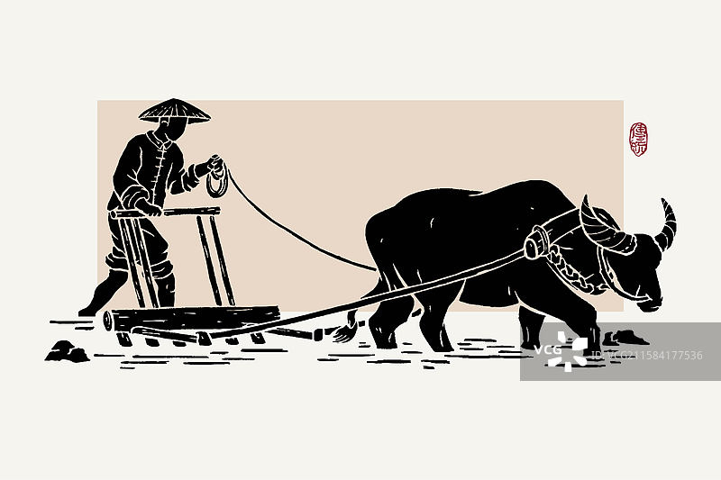 传统农民牵牛耕种图片素材