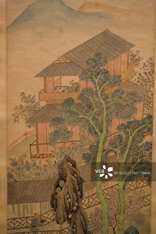 清 改琦 逗秋小阁学书图轴 上海博物馆图片素材