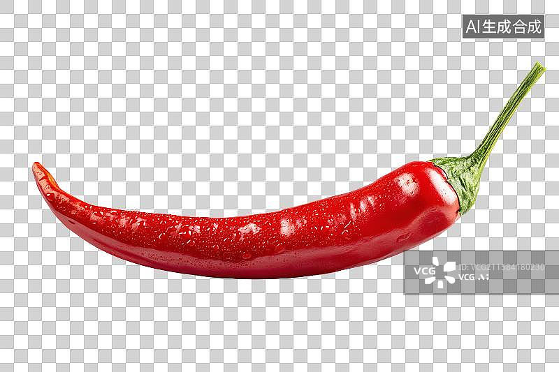 【AI数字艺术】一根带有绿色茎的鲜红辣椒图片素材