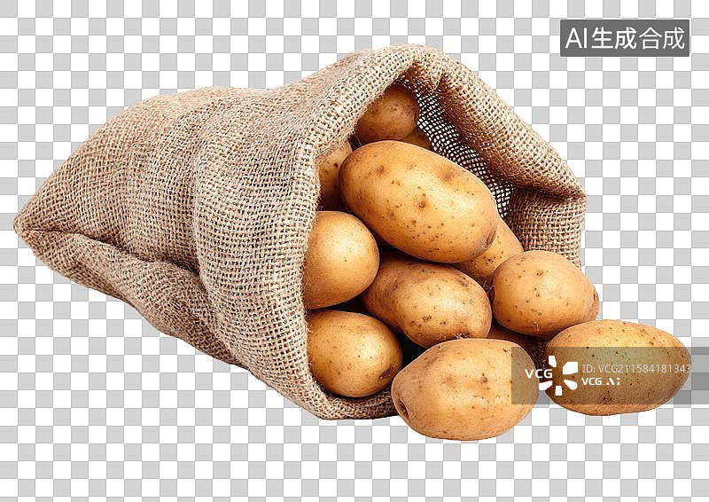 【AI数字艺术】一袋装满新鲜生土豆的粗麻布袋图片素材