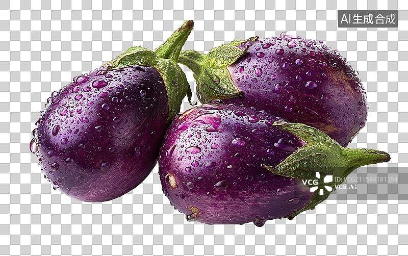 【AI数字艺术】带水珠的新鲜紫色茄子图片素材