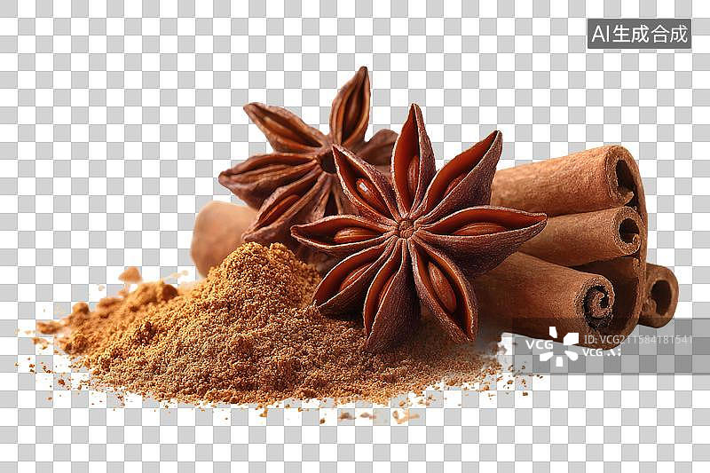 【AI数字艺术】八角桂皮与肉桂粉组合展示图片素材