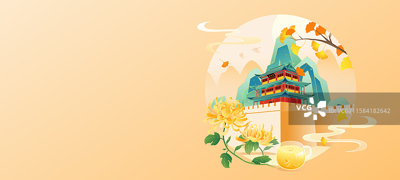 国风节气处暑敦煌城市建筑矢量插画图片素材