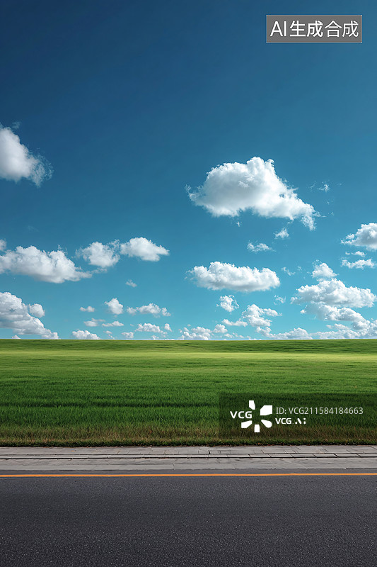 【AI数字艺术】蓝天白云草原公路图片素材