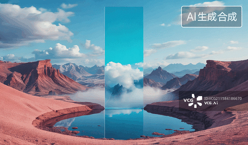 【AI数字艺术】沙漠湖景梦幻拼接图片素材