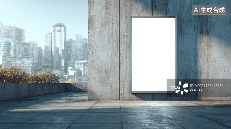 【AI数字艺术】空旷的城市街道上的空白广告牌图片素材
