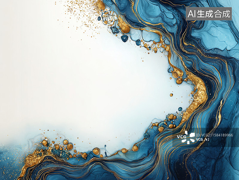 【AI数字艺术】蓝色与金色的抽象流动艺术图片素材