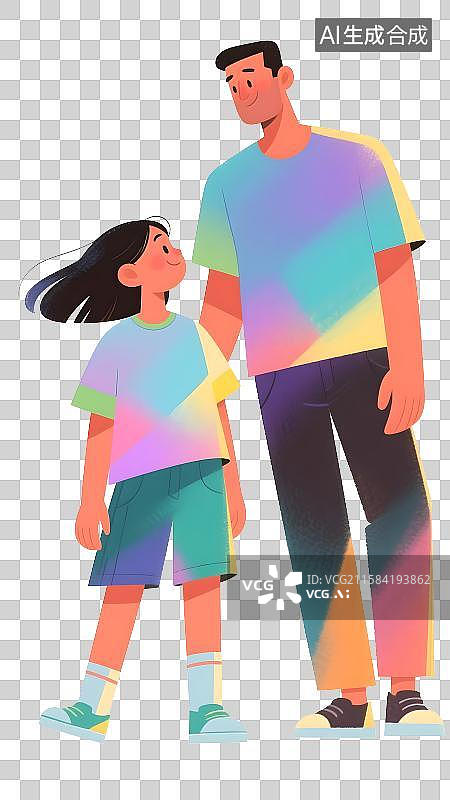 【AI数字艺术】父亲节父女父子扁平人物肌理颗粒感插画免抠元素图片素材