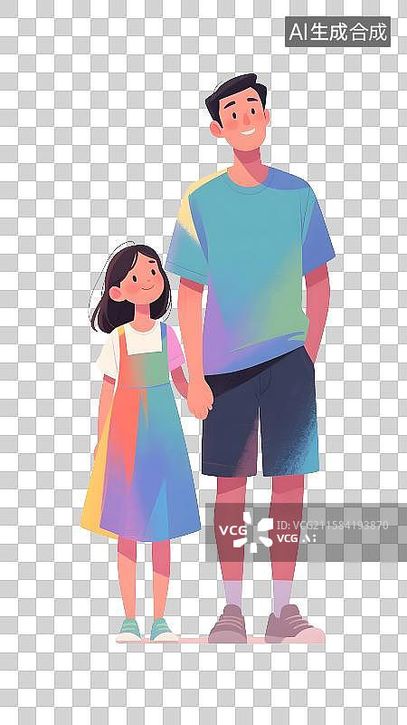 【AI数字艺术】父亲节父女父子扁平人物肌理颗粒感插画免抠元素图片素材