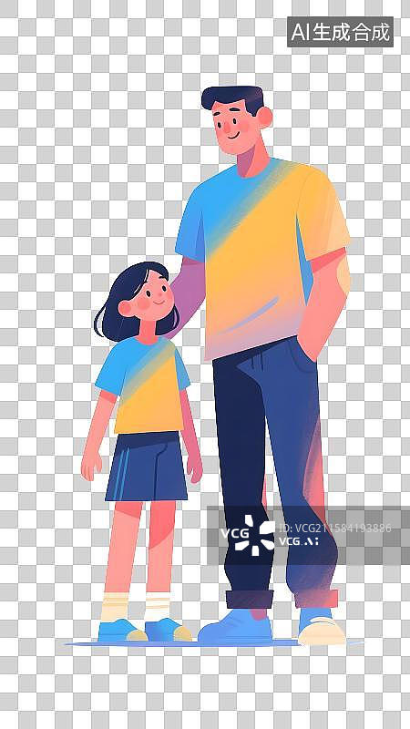 【AI数字艺术】父亲节父女父子扁平人物肌理颗粒感插画免抠元素图片素材