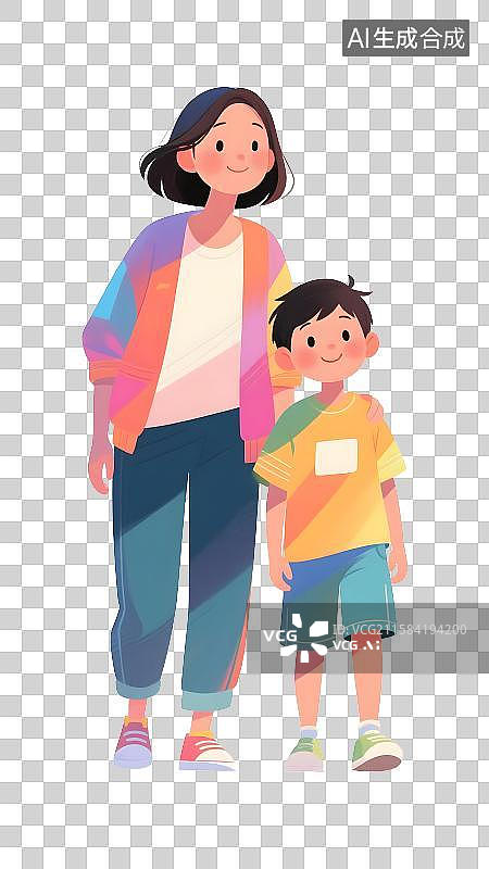 【AI数字艺术】母亲节母女母子扁平肌理人物插画免抠元素图片素材