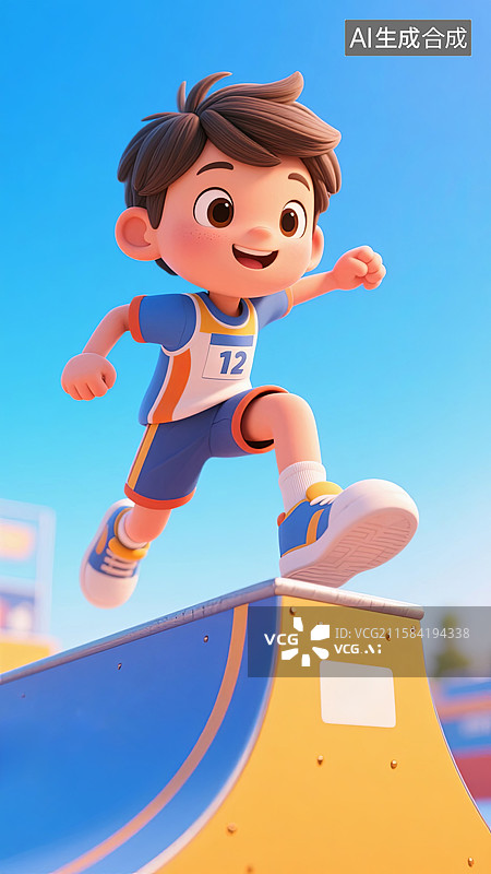 【AI数字艺术】运动场上跑酷的小男孩图片素材