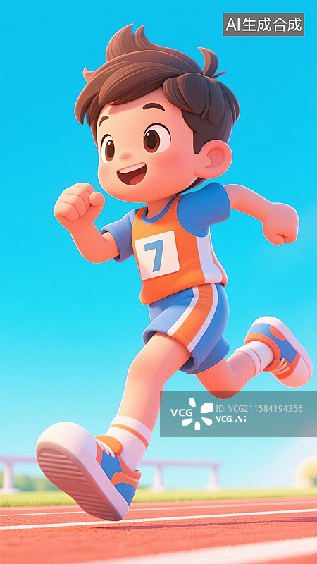 【AI数字艺术】运动场上跑酷的小男孩图片素材