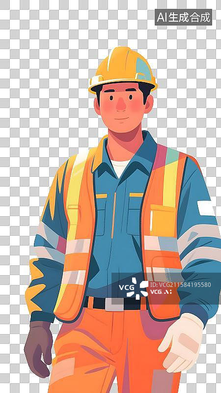 【AI数字艺术】五一劳动节建筑工人城市建设者扁平肌理人物插画免抠元素图片素材