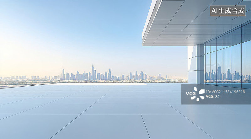 【AI数字艺术】现代建筑露台与城市天际线图片素材