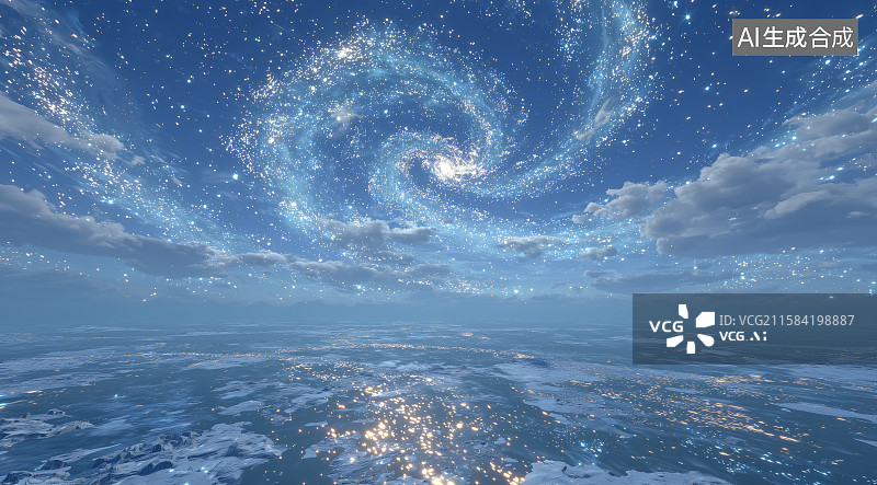 【AI数字艺术】星空下的海洋漩涡图片素材
