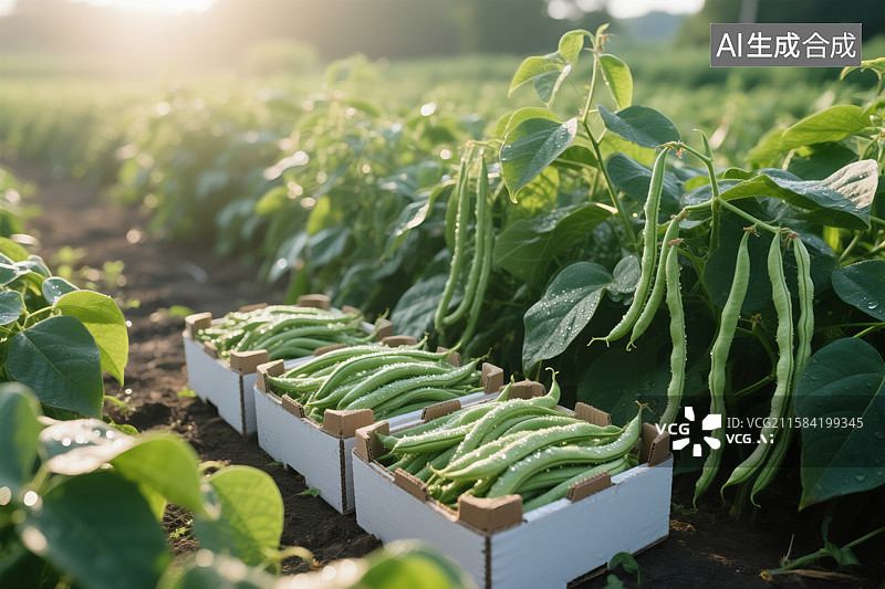 【AI数字艺术】菜园内蔬菜豆角采摘图片素材