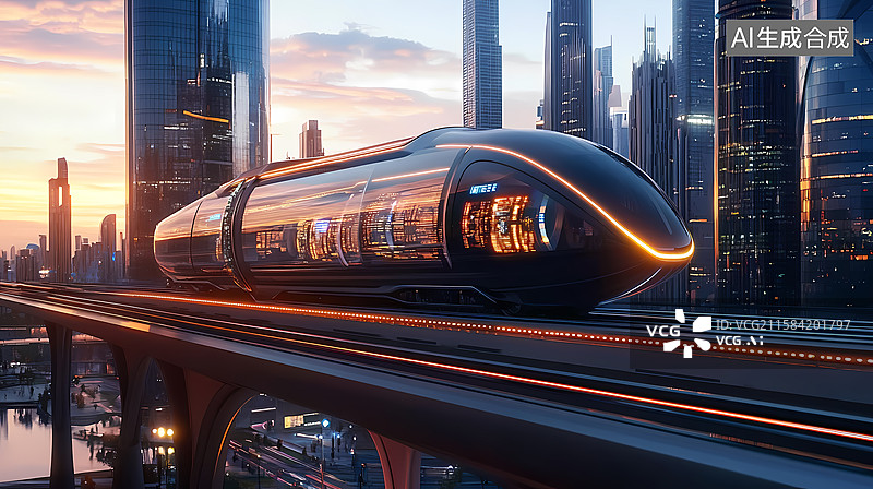 【AI数字艺术】未来城市空中列车图片素材