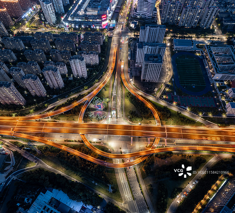 宁波庄桥立交姚江江北夜景航拍图片素材