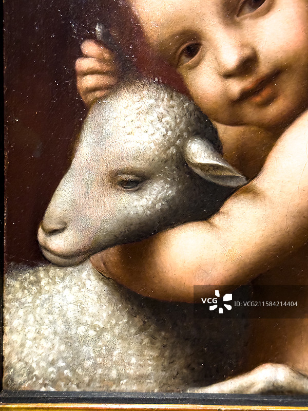 伯纳迪诺·卢伊尼 木板油画 男孩与羔羊 米兰盎博罗削图书馆和美术馆图片素材