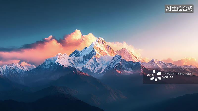 【AI数字艺术】雪山之巅的金色日出图片素材