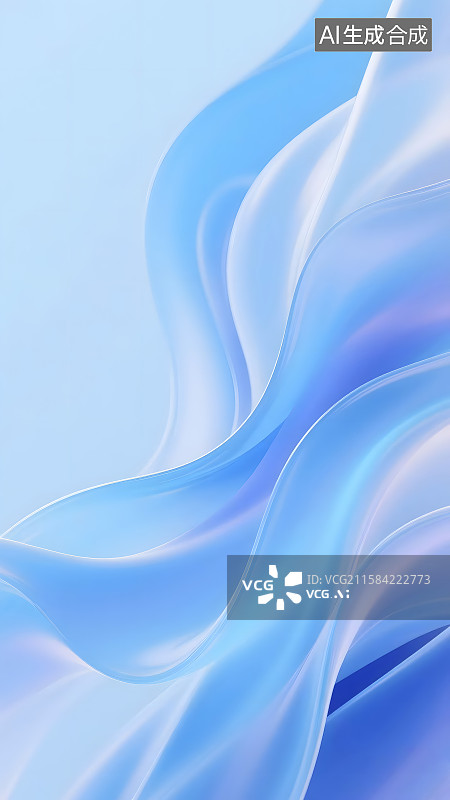 【AI数字艺术】互联网蓝色科技感流动波浪几何体简约竖版背景图片素材