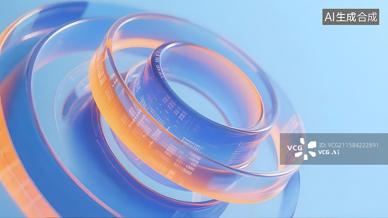 【AI数字艺术】互联网3D风格蓝色简约几何抽象图形磨砂玻璃质感横版背景图片素材