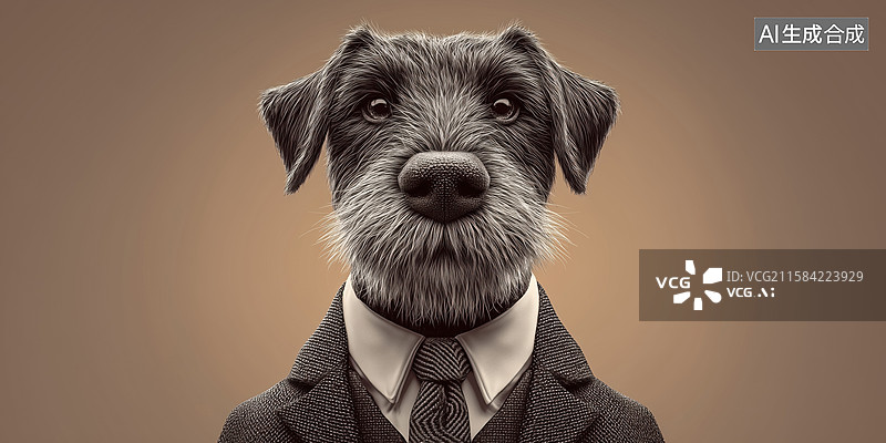 【AI数字艺术】搞笑拟人黑背景西装领带的狗狗3D立体卡通插画图片素材