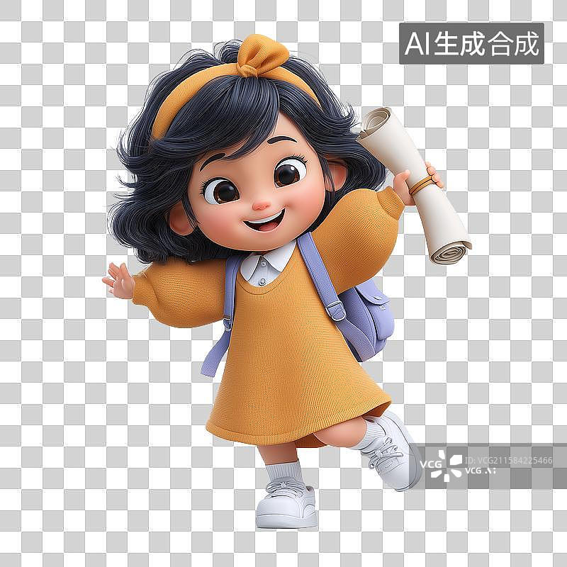 【AI数字艺术】女孩开心的拿着毕业证书图片素材