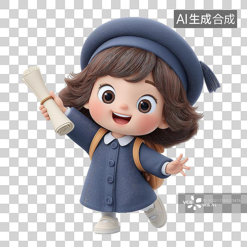 【AI数字艺术】女孩开心的拿着毕业证书图片素材