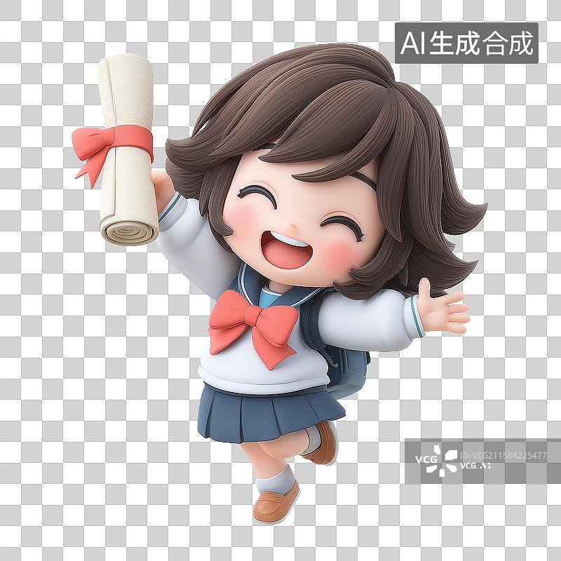 【AI数字艺术】女孩开心的拿着毕业证书图片素材