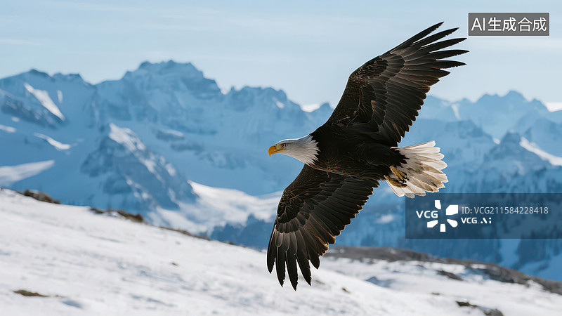【AI数字艺术】雄鹰展翅飞翔于雪山之上图片素材