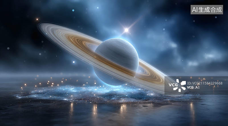 【AI数字艺术】太空中一颗蓝色的星球图片素材