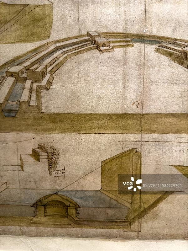 《大西洋古抄本》  达芬奇 防御工事 手稿 草图 米兰盎博罗削图书馆和美术馆图片素材