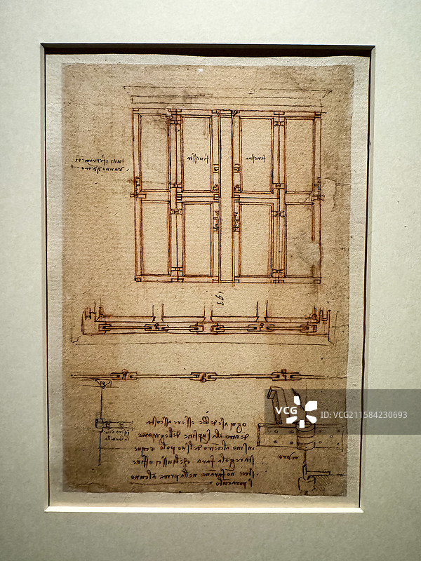 《大西洋古抄本》  达芬奇 木亭 手稿 草图 米兰盎博罗削图书馆和美术馆图片素材