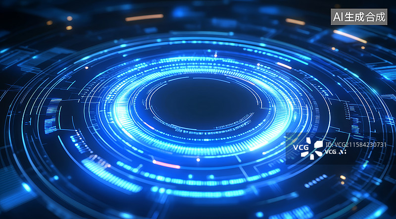 【AI数字艺术】蓝色科技光环界面图片素材