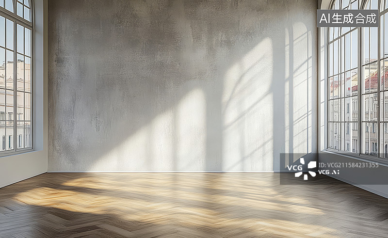 【AI数字艺术】阳光洒进的空旷房间图片素材