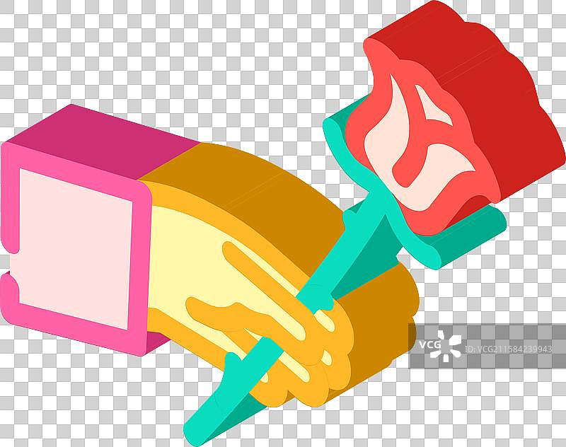 手握花朵的慢生活等距图标图片素材