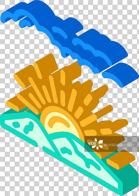 日出慢生活等距图标图片素材