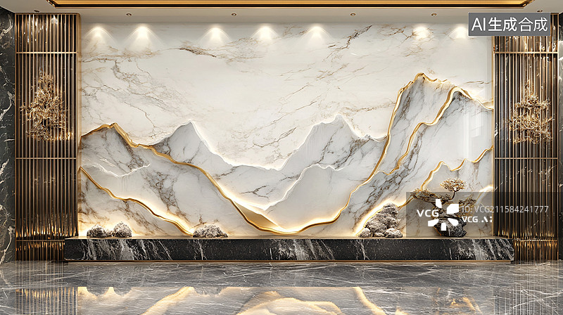 【AI数字艺术】山水金纹大理石背景墙图片素材