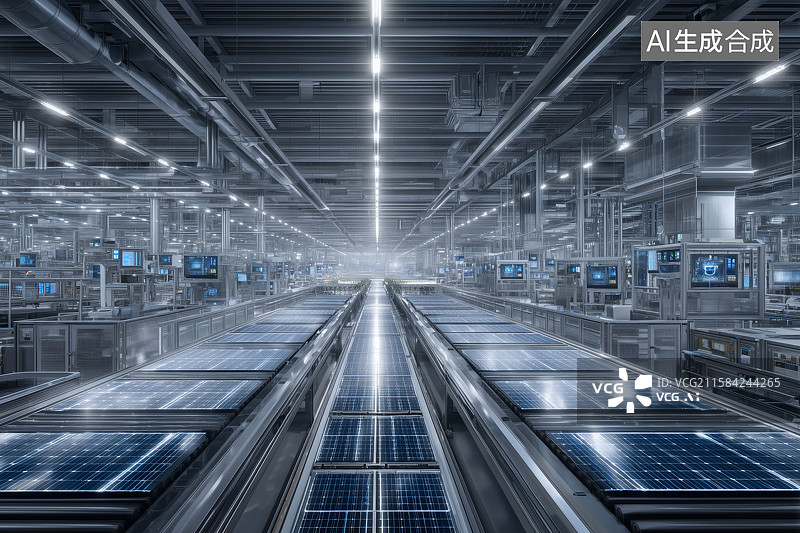 【AI数字艺术】现代化工厂太阳能板自动化生产线图片素材