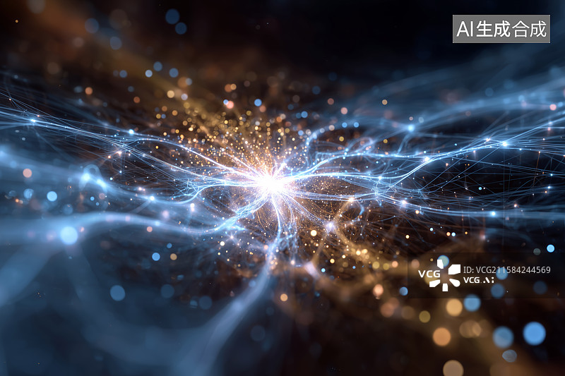 【AI数字艺术】神经网络连接的抽象光能量可视化图片素材