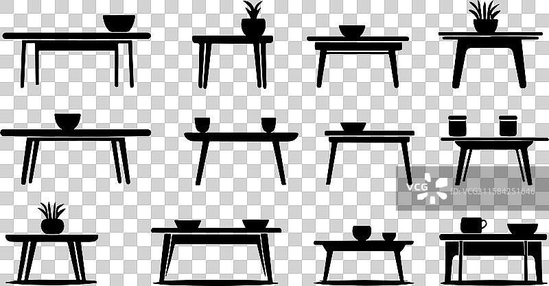 一组咖啡桌剪影，展示了图片素材