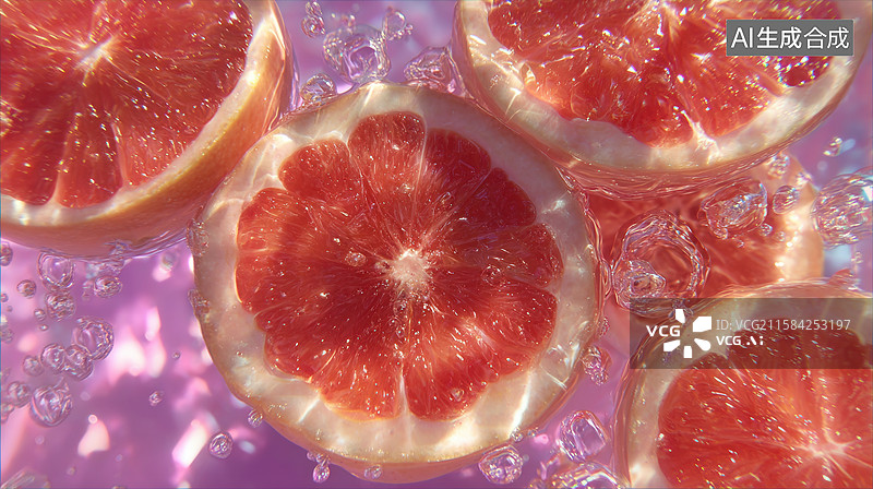 【AI数字艺术】切片葡萄柚在水中漂浮图片素材